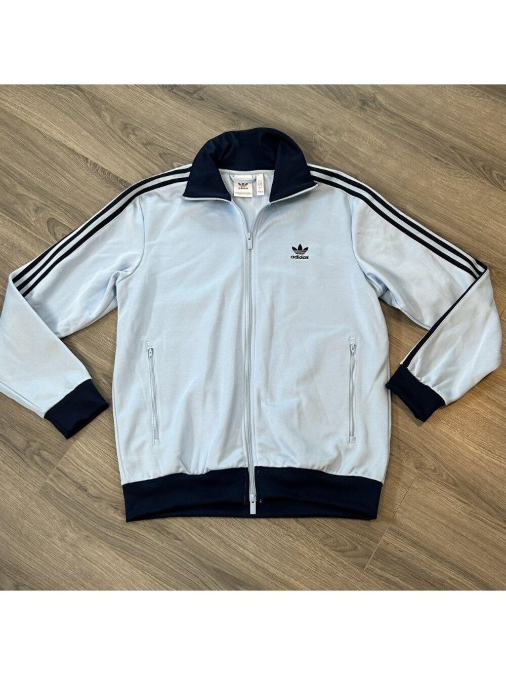Adidas Track Jacket Mens L Beckenbauer Clear Sky Blue Trefoil Originals 3 Stripe